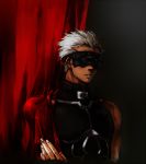  archer bare_shoulders blindfold cape crimo dark_skin fate/stay_night fate_(series) fusion male muscle rider solo what_if white_hair 
