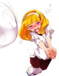  blonde_hair closed_eyes eyes_closed gym_shorts gym_uniform hairband kise_yayoi lowres precure shorts smile_precure! solo tears tima volleyball white_background 