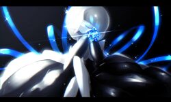  alternate_color bad_id bad_twitter_id black_background black_dress black_gloves bob_cut closed_eyes colored_skin crossed_legs dress elbow_gloves gardevoir gloves highres iogi_(iogi_k) mega_gardevoir mega_pokemon pokemon pokemon_(creature) shiny_pokemon sparkle white_skin 