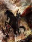  abstract armor bccp black cape fantasy highres horse horseback_riding knight light male on_horseback original solo sword weapon 