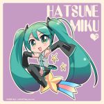  caffein character_name detached_sleeves green_eyes green_hair hatsune_miku highres long_hair necktie open_mouth outstretched_arms sitting skirt sleeves_past_wrists solo spread_arms star thigh-highs thighhighs twintails very_long_hair vocaloid 