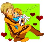  1girl baby blonde_hair blue_eyes bruce_lee&#039;s_jumpsuit bruce_lee's_jumpsuit heart huang_baoling keith_goodman mozuwaka pacifier pajamas short_hair smile tiger_&amp;_bunny time_paradox wavy_mouth wings yellow_eyes young 