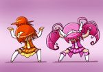  bike_shorts chibi cure_happy cure_sunny dancing hair_bun hino_akane hoshizora_miyuki ikkyuu kill_me_baby kill_me_dance magical_girl multiple_girls orange_hair parody pink_hair precure smile_precure! tiara 