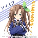  annoyed blush bow brown_hair choker choujigen_game_neptune compile_heart crossed_arms green_eyes gust hair_bow hair_ornament idea_factory if_(choujigen_game_neptune) long_hair lowres nippon_ichi official_art simple_background solo translated tsunako tsurime 