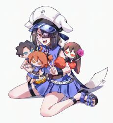  1girl bikini bikini_skirt black_hair brown_eyes character_doll fate/grand_order fate_(series) fujimaru_ritsuka_(female) fujimaru_ritsuka_(male) hair_over_one_eye hat highres mole mole_under_eye sandals sitting swimsuit ta_ko_tsu v wariza xu_fu_(fate) xu_fu_(swimsuit_avenger)_(fate) xu_fu_(swimsuit_avenger)_(first_ascension)_(fate) yu_mei-ren_(fate) 