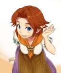  alternate_hair_length alternate_hairstyle bad_id bent_over blue_eyes blush_stickers brown_hair grin long_skirt malon nintendo ocarina_of_time pointy_ears purple_skirt scarf shiwashiwa_no_kinchakubukuru short_hair skirt smile solo the_legend_of_zelda 