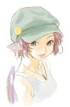  :p alternate_costume animal_ears bust casual earrings face hat jewelry mystia_lorelei necklace pink_hair purple_eyes shiba_itsuki short_hair simple_background sketch smile solo tank_top tongue touhou violet_eyes white_background wings 