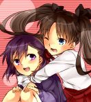  brown_hair child dress fate/zero fate_(series) hair_ribbon hug long_hair matou_sakura njigen_hairitai purple_eyes ribbon siblings sisters tohsaka_rin toosaka_rin twintails violet_eyes wink young 