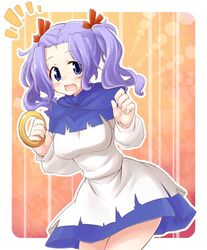  alternate_hairstyle blue_eyes blush breasts capelet dress hair_ribbon hood_down jewelry kumoi_ichirin naka_akira open_mouth purple_hair ribbon ring short_hair solo touhou twintails 