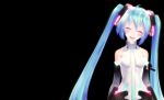  1girl ^_^ aqua_eyes aqua_hair bridal_gauntlets center_opening closed_eyes eyes_closed hatsune_miku hatsune_miku_(append) highres long_hair necktie open_clothes open_mouth smile solo thighhighs twintails vocaloid vocaloid_(tda-type_ver) vocaloid_append 