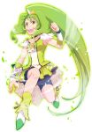  bike_shorts choker circlet cure_march dress green_dress green_eyes green_hair kneeling long_hair magical_girl midorikawa_nao mikazuki open_mouth ponytail precure shoes shorts_under_skirt skirt smile_precure! solo tri_tails white_background wrist_cuffs 