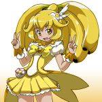  banana blonde_hair bowtie choker cure_peace double_v dress food fruit hair_as_food hair_ornament hairpin kise_yayoi long_hair magical_girl precure rohitsuka skirt smile smile_precure! solo v white_background wrist_cuffs yellow yellow_dress yellow_eyes 