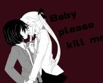  english fukodesu incipient_kiss kill_me_baby long_hair monochrome multiple_girls necktie oribe_yasuna school_uniform short_hair sonya_(kill_me_baby) twintails yuri 