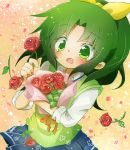  :o blush bouquet bow cure_march dane2424 flower green_eyes green_hair hair_bow holding holding_flower midorikawa_nao petals precure ribbon rose skirt sleeves_rolled_up smile_precure! solo sweater_vest 