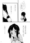  black_hair blush child comic dress errant k-on! kindergarten_uniform monochrome nakano_azusa ponytail short_hair sitting tears translated translation_request young 