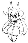 bare_shoulders bell bell_collar breasts collar eu03 glasses horns huge_breasts long_hair monochrome original sketch solo twintails 