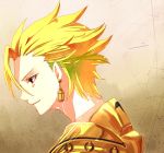  ahoge archer_(fate/prototype) armor blonde_hair earrings fate/prototype fate_(series) jewelry male profile red_eyes solo uo_(xcapriccioso) 