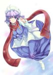  ;) baiken_(artist) blue_eyes breasts dress full_body hat highres impossible_clothes lavender_hair letty_whiterock scarf short_hair smile solo touhou walking wink 