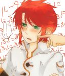  blush cheek_poke green_eyes luke_fon_fabre male monaco0704 poking red_hair redhead simple_background solo speech_bubble tales_of_(series) tales_of_the_abyss translation_request white_background 