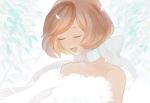  alternate_costume bangs bare_shoulders bouquet bow brown_hair closed_eyes eyes_closed flower happy kane leaf looking_down meiko open_mouth petals ribbon ribbon_choker short_hair solo swept_bangs vocaloid white 