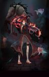  bandage bandages die_(artist) fang fiery_hair fire fish geta glowing grin highres horse mahou_shoujo_madoka_magica mismatched_legwear ophelia_(madoka_magica) personification polearm ponytail red_eyes red_hair redhead sakura_kyouko smile spear spoilers weapon witch_(madoka_magica) 