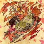  emboar fine_art_parody fire nihonga no_humans parody pokemon pokemon_(creature) pokemon_(game) pokemon_bw shimanoko solo 