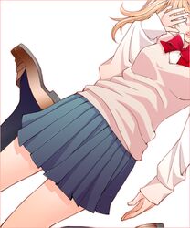  blonde_hair bowtie danshi_koukousei_no_nichijou loafers rikko_(jellyberry) school_uniform shoes skirt sweater_vest tadakuni&#039;s_little_sister tadakuni's_little_sister twintails 