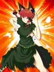  animal_ears bare_legs braid breasts cat_ears extra_ears fighting_stance highres kaenbyou_rin kasu-pan pointy_ears red_eyes red_hair redhead sideboob solo torn_clothes touhou twin_braids twintails 