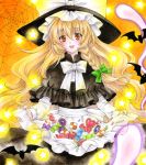  6kusa acrylic_paint_(medium) apron blonde_hair bow braid candy capelet hair_bow hat hat_bow heart kirisame_marisa long_hair orange_eyes skirt_basket solo spider_web star sweets touhou traditional_media witch witch_hat 