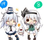  :3 ^_^ animal_ears closed_eyes dual_wielding eyes_closed hair_ribbon hat inubashiri_momiji japanese_clothes konpaku_youmu long_hair mononobe_no_futo multiple_girls open_mouth ponytail quanhun ribbon short_hair silver_hair skirt sleeves_past_wrists smile solid_circle_eyes sword tail tate_eboshi tokin_hat touhou weapon white_hair wink wolf_ears wolf_tail |_| 