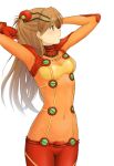  arms_behind_head arms_up blue_eyes brown_hair hair_ornament hijiri_ruka long_hair midriff navel neon_genesis_evangelion plugsuit see-through shikinami_asuka_langley solo soryu_asuka_langley souryuu_asuka_langley test_plugsuit 