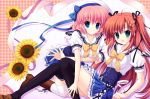  2girls himezono_risa mitha pink_hair red_hair redhead seifuku takasaki_honoka thigh-highs thighhighs yuyukana 