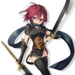  black_legwear black_panties dual_wielding fingerless_gloves gloves looking_at_viewer nel_zelpher panties purple_eyes red_hair redhead scarf short_hair simple_background solo star_ocean star_ocean_till_the_end_of_time sword tattoo thigh-highs thighhighs underwear violet_eyes weapon white_background yato 