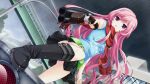  game_cg gun long_hair makita_maki mukougaoka_kana panties pink_hair rain shinigami_no_testament underwear weapon 