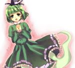  :d dress green_dress green_eyes green_hair hands_clasped hat hatano_h highres open_mouth smile soga_no_tojiko solo tate_eboshi touhou 