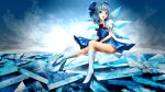  blue_eyes blue_hair bow cirno crystal dress ice knee_highs touhou 