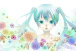  aqua_eyes aqua_hair artist_request blush flower hatsune_miku long_hair portrait solo source_request twintails vocaloid 