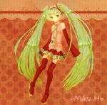  boots character_name detached_sleeves green_eyes green_hair hatsune_miku headset long_hair necktie skirt sleeves_past_wrists solo thigh-highs thigh_boots thighhighs tomori_(xxg_0324_3tl) twintails very_long_hair vocaloid 