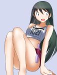  1girl bare_legs barefoot baton black_hair buruma crop_top kami_nomi_zo_shiru_sekai long_hair solo tank_top terada_miyako wakaki_tamiki 