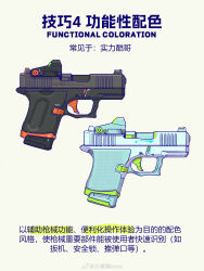  absurdres chinese_commentary chinese_text commentary_request english_text gun handgun highres how_to iwse_zhang mixed-language_text no_humans original simple_background still_life translation_request watermark weapon weapon_focus weibo_username weibo_watermark white_background 