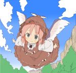  brown_eyes cloud dress flying hat mystia_lorelei outstretched_arms pink_hair qqm32xk9 sky smile solo touhou tree wings 