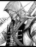  arrow assassin&#039;s_creed assassin&#039;s_creed_iii assassin's_creed assassin's_creed_iii bow_(weapon) coat connor_(assassin&#039;s_creed) connor_(assassin's_creed) connor_(ratohnhakã©:ton) connor_kenway gloves hood kid666 letterboxed male monochrome quiver solo tomahawk weapon 