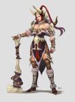  akizhao armor barbarian bone brown_hair club fantasy helmet original solo weapon 