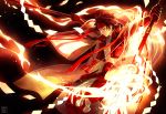  armor brown_hair fire headband male minami_seira polearm red_eyes sanada_yukimura sanada_yukimura_(sengoku_basara) sengoku_basara short_hair solo spear weapon 