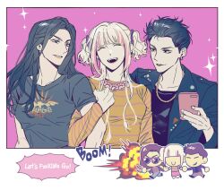  3girls animification black_hair breasts claws deadpool_&amp;_wolverine deadpool_(series) gugusam0 laura_kinney long_hair marvel marvel_cinematic_universe multiple_girls negasonic_teenage_warhead shaved_head short_hair smile very_short_hair x-23 x-men yukio_(marvel) 