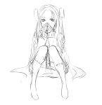  bolt bolts chibibro drawfag franken_fran hands_over_mouth highres knees_together_feet_apart long_hair madaraki_fran monochrome panties pantyshot pantyshot_(sitting) pantyshot_sitting scar sitting solo stitches sweater underwear 