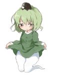  dress dress_lift ghost ghost_tail green_dress green_eyes green_hair hat multiple_tails nanana_(chicken_union) short_hair simple_background soga_no_tojiko solo tail tate_eboshi touhou white_background 