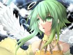  bare_shoulders green_eyes green_hair gumi halo solo vocaloid white_wings wings 