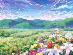 cloud clouds flower flower_field landscape mountain no_humans scenery scenic sky touhou 