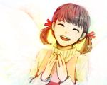  ataxxx22 brown_hair closed_eyes doujima_nanako eyes_closed open_mouth persona persona_4 ribbon smile solo sweater turtleneck twintails 